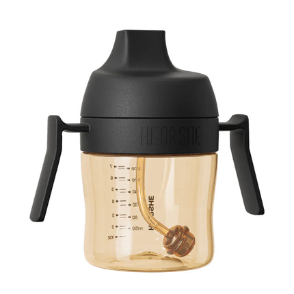 HEORSHE Dental Care Trinklernbecher 210 ml – Sippy Cup Schwarz mit sanftem Beißschutz (Stufe 1)