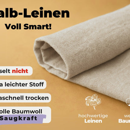 2x Geschirrtücher Halbleinen Beige & 3x Spüllappen Schwarz (Beige-Mix)