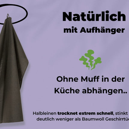 2x Halbleinen Geschirrtücher Anthrazit & 3x Spüllappen Grau (Dark-Grey)