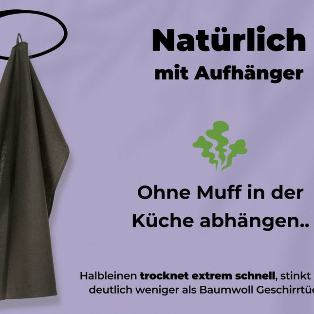 2x Halbleinen Geschirrtücher Anthrazit & 3x Spüllappen Grau (Dark-Grey)