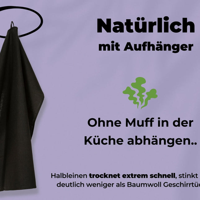 2x Geschirrtücher Schwarz Halbleinen & 3x Spüllappen Schwarz (All-Black)