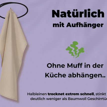 2x Geschirrtücher Halbleinen Beige & 3x Spüllappen Schwarz (Beige-Mix)