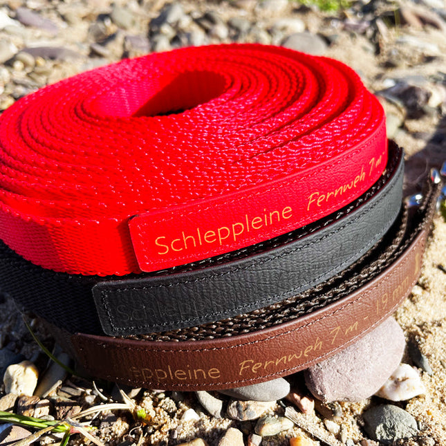Doppel-Schleppleine FERNWEH aus BioThane®/POP - Band - längenverstellbar - mit separatem Handgriff
