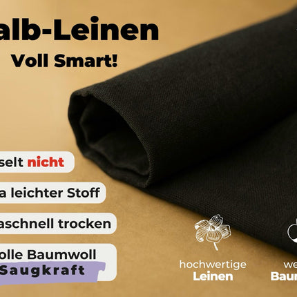 2x Geschirrtücher Schwarz Halbleinen & 3x Spüllappen Schwarz (All-Black)
