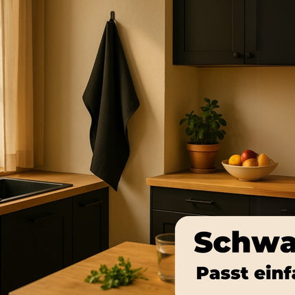 2x Geschirrtücher Schwarz Halbleinen & 3x Spüllappen Schwarz (All-Black)