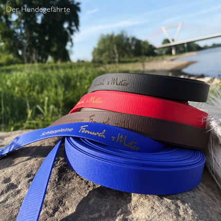 Doppel-Schleppleine FERNWEH aus BioThane®/POP - Band - längenverstellbar - mit separatem Handgriff