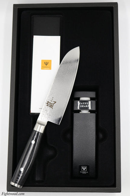 Yaxell Kochmesser-Set Santoku RAN + Messerschärfer