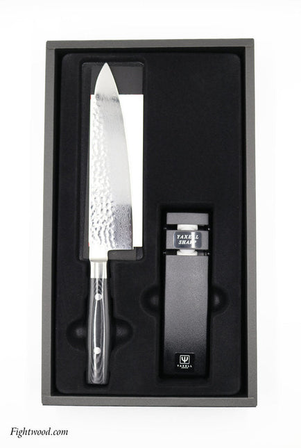 Yaxell Kochmesser-Set Chefmesser ZEN + Messerschärfer (Damaszenerklinge)