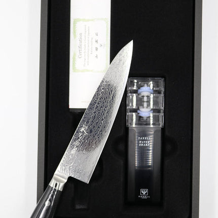 Yaxell Kochmesser-Set Chefmesser GOU 101 + Messerschärfer (Damaszenerklinge)
