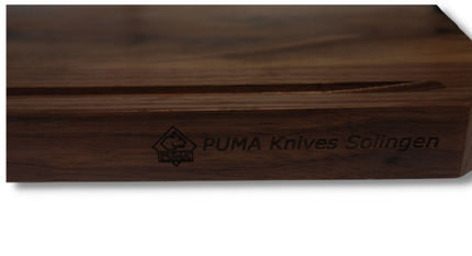 PUMA Schneidebrett Walnuss 45x30cm – Massivholz mit Saftrille & Gummifüßen